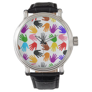 White Colourful Handprint Pattern Design Watch
