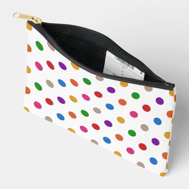 White Colourful Rainbow Polka Dots Design  Accessory Pouch (Open)