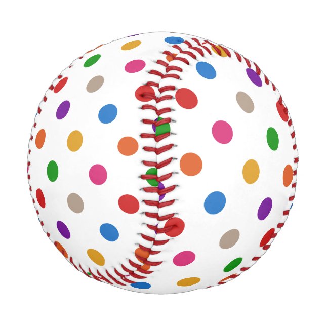 White Colourful Rainbow Polka Dots Design  Baseball (Angled)