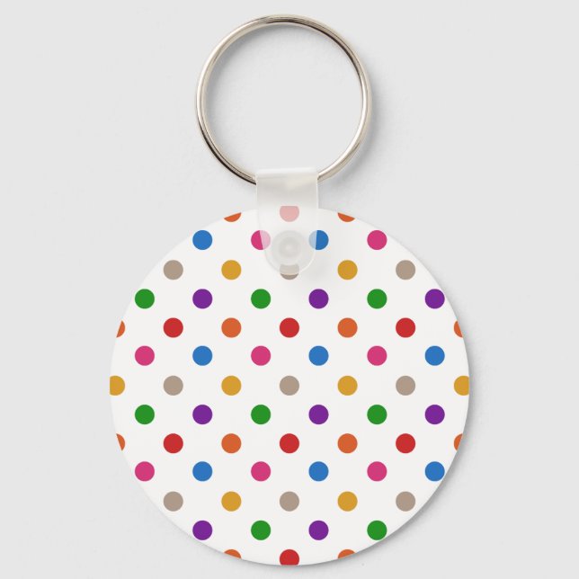 White Colourful Rainbow Polka Dots Design  Key Ring (Front)