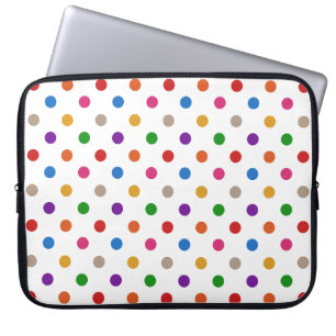 White Colourful Rainbow Polka Dots Design Laptop Sleeve