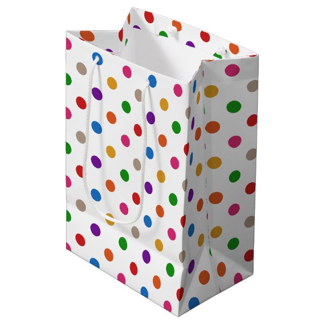 White Colourful Rainbow Polka Dots Design  Medium Gift Bag (Front Angled)