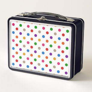 White Colourful Rainbow Polka Dots Design Metal Lunch Box