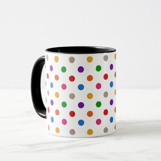White Colourful Rainbow Polka Dots Design  Mug (Front Left)