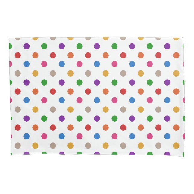 White Colourful Rainbow Polka Dots Design  Pillowcase (Front)