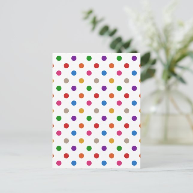 White Colourful Rainbow Polka Dots Design  Postcard (Standing Front)