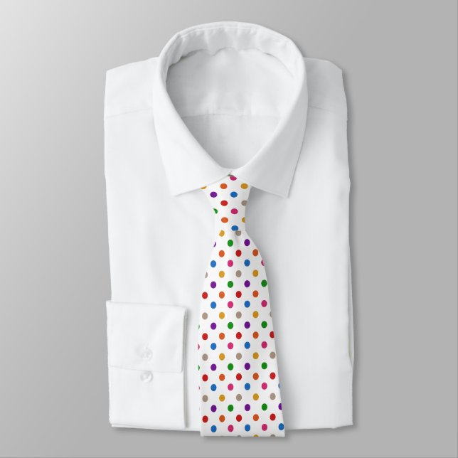 White Colourful Rainbow Polka Dots Design  Tie (Tied)