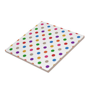 White Colourful Rainbow Polka Dots Design Tile