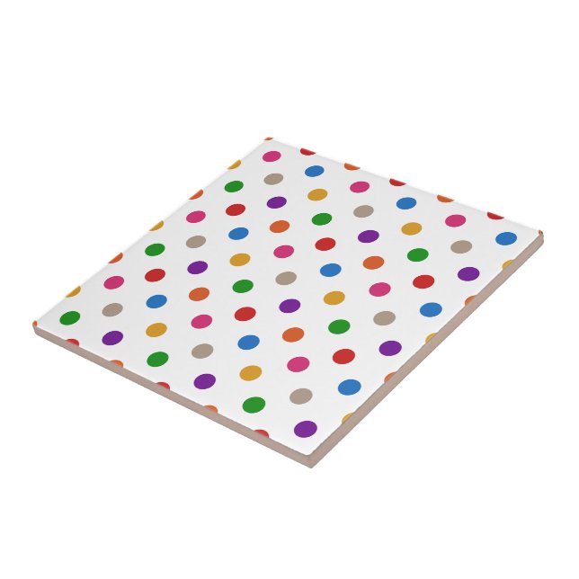 White Colourful Rainbow Polka Dots Design  Tile (Side)