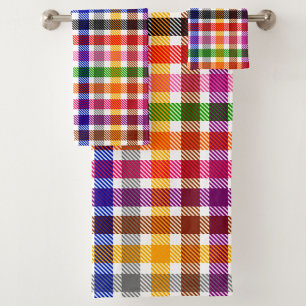 White Colourful Twill Plaid Tartan Design  Bath Towel Set