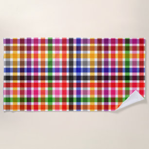 White Colourful Twill Plaid Tartan Design Beach Towel