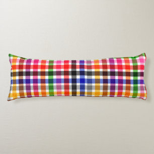 White Colourful Twill Plaid Tartan Design  Body Cushion