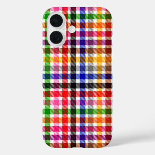 White Colourful Twill Plaid Tartan Design  iPhone 16 Case