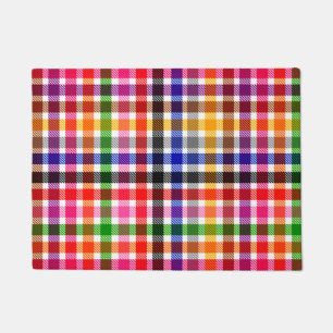 White Colourful Twill Plaid Tartan Design  Doormat