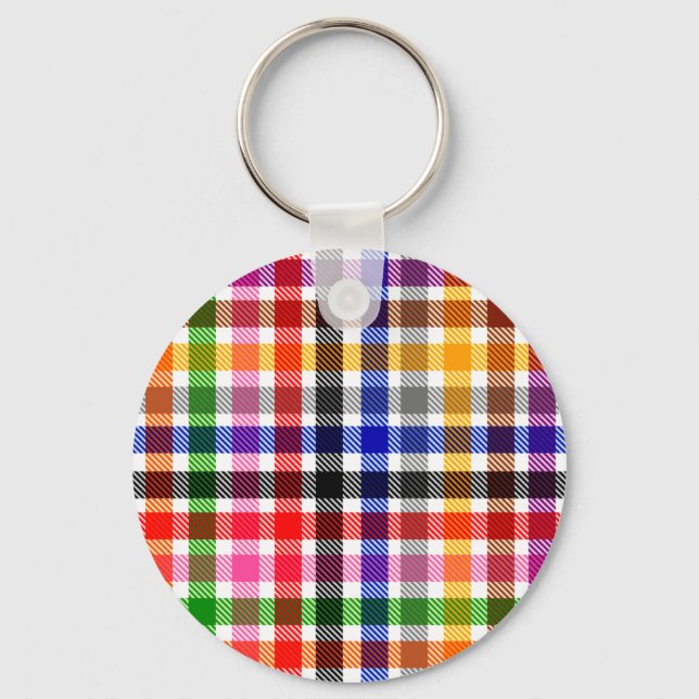 White Colourful Twill Plaid Tartan Design  Key Ring (Front)