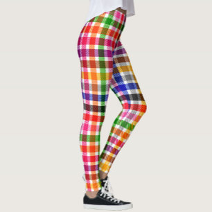 White Colourful Twill Plaid Tartan Design Leggings