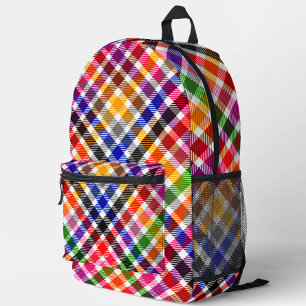 White Colourful Twill Plaid Tartan Design  Printed Backpack