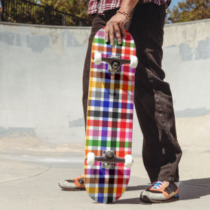 White Colourful Twill Plaid Tartan Design  Skateboard