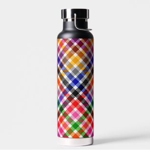 White Colourful Twill Plaid Tartan Design Water Bottle