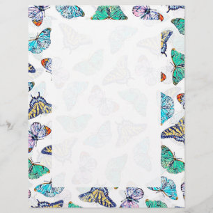 White Colourful Watercolor Butterflies Custom Letterhead