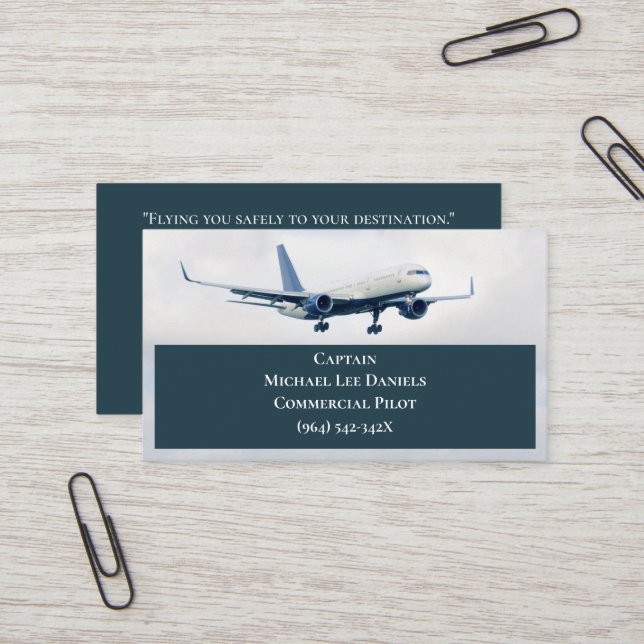 White Commercial Aircraft Aeroplane Captain Pilot  Business Card (Front/Back In Situ)