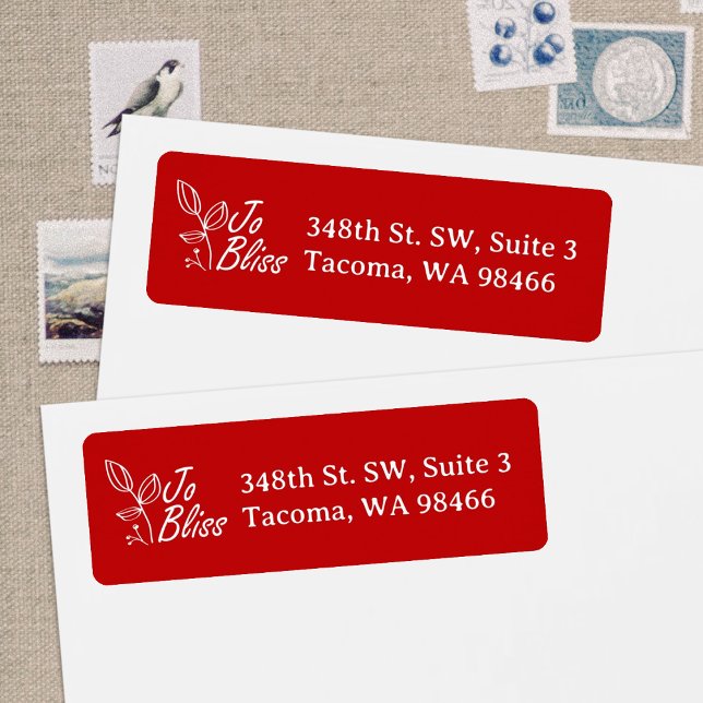 White Company Logo, Holiday Red Return Address (Red, white logo return address labels for business Christmas holiday greeting cards)