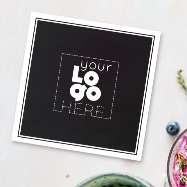 white company logo on black paper party napkins (Creator Uploaded)