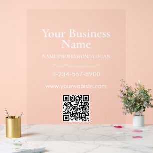 White Company Name Storefront QR Code Contact Info Acrylic Sign