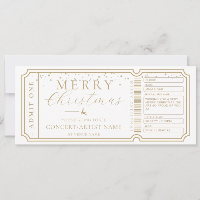 White Concert Ticket Gift Voucher Card (Front)