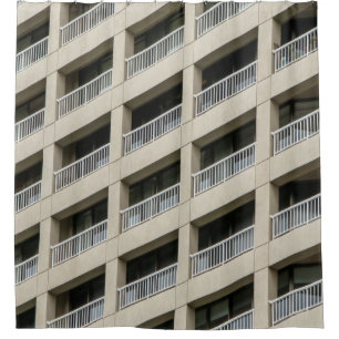 White concrete building during daytime shower curtain