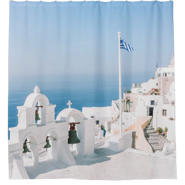 White concrete building near body of water in the  shower curtain (Front)