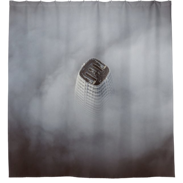 WHITE CONCRETE BUILDING SURROUNDED BY CLOUDS SHOWER CURTAIN (Front)