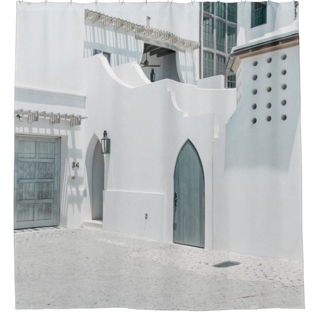 White concrete house shower curtain (Front)