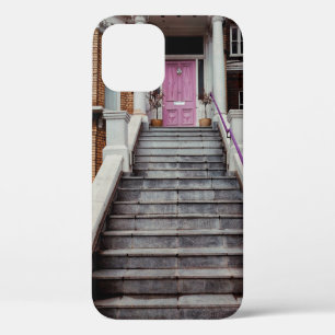 WHITE CONCRETE HOUSE SHOWING CLOSED PURPLE WOODEN  iPhone 12 CASE