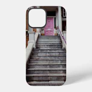 WHITE CONCRETE HOUSE SHOWING CLOSED PURPLE WOODEN iPhone 12 CASE