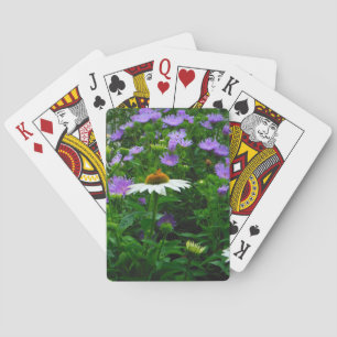 White Cone flower, purple flowers and moth Playing Cards