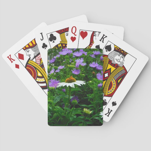 White Cone flower, purple flowers and moth Playing Cards (Back)