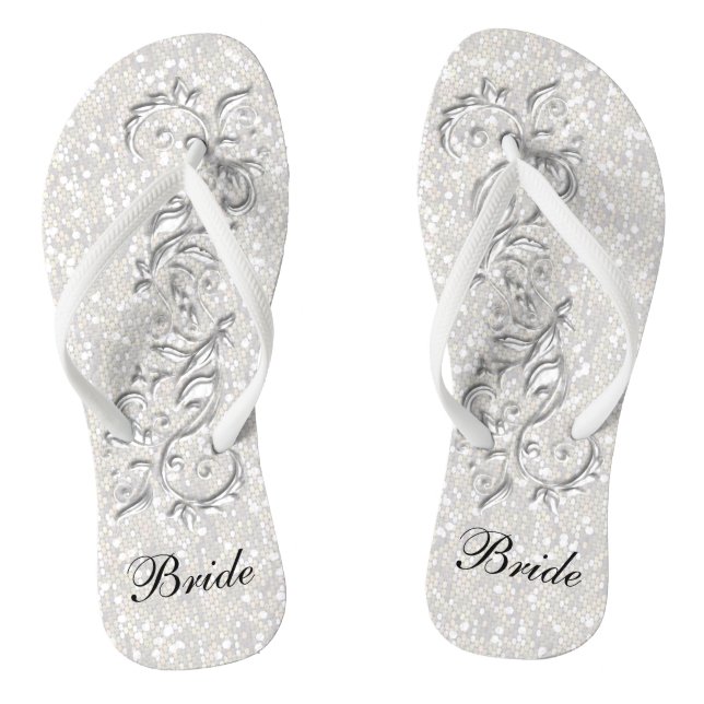 White Confetti Glitter & White Metallic | Bride Jandals (Footbed)