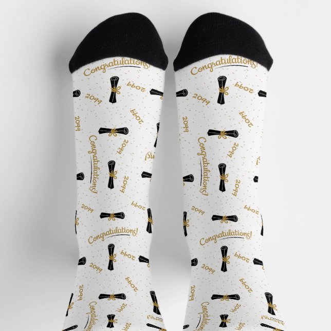 White Congratulations Diploma Class Year Grad Socks (Top)