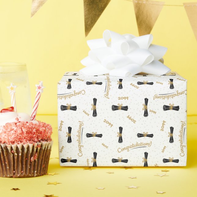 White Congratulations Diploma Class Year Grad Wrapping Paper (Birthday Party)