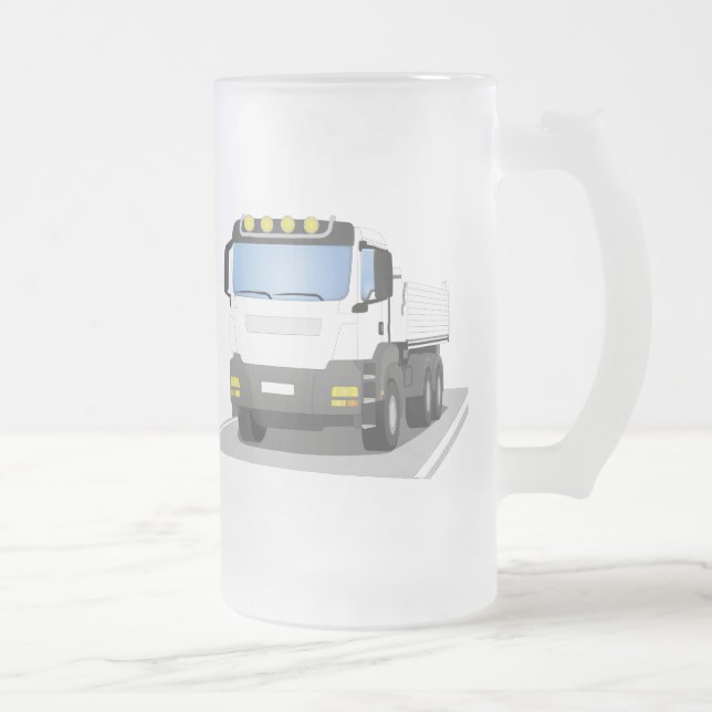 white construction trucks frosted glass beer mug (Right)