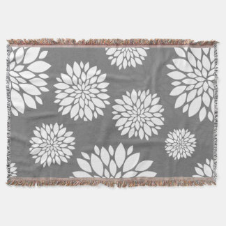 White Contemporary Flowers Throw Blanket
