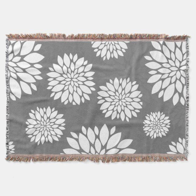 White Contemporary Flowers Throw Blanket (Front)