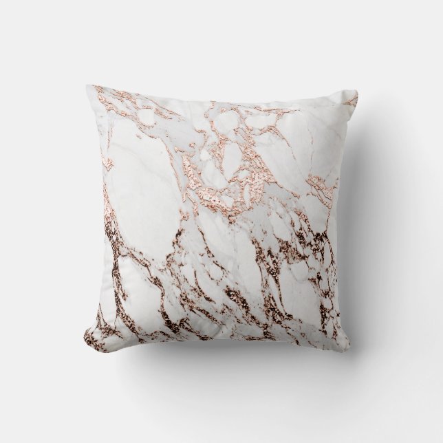 White Copper Marble Abstract Metallic Rose Gold Cushion (Front)