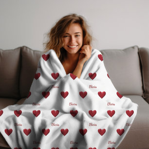 White 'Coquette Aesthetic' Love Hearts Fleece Blanket