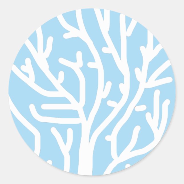 White coral eco ocean blue and white classic round sticker (Front)
