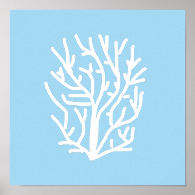 White coral eco ocean blue and white poster (Front)