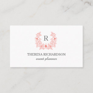 White Coral Magnolia Wreath Monogram professional Business Card