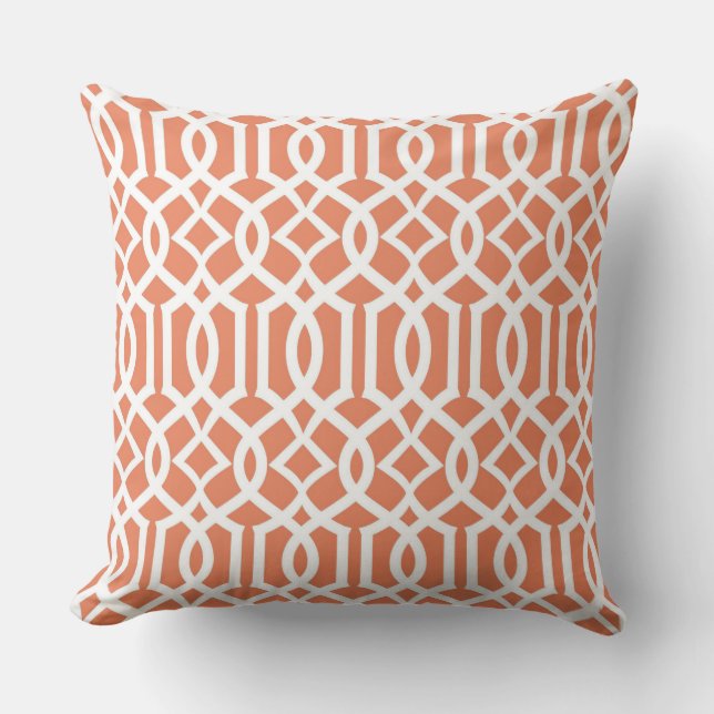 White Coral Moroccan Trellis Decor Pillow (Front)