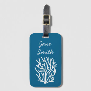 White coral on blue aquatic life luggage tag
